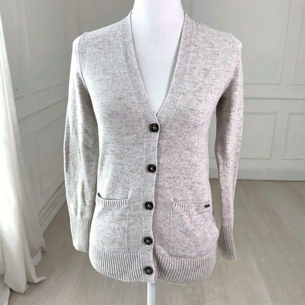 Hollister Cardigan Sweater Women Small Oatmeal Heather VNeck Button Front Pocket